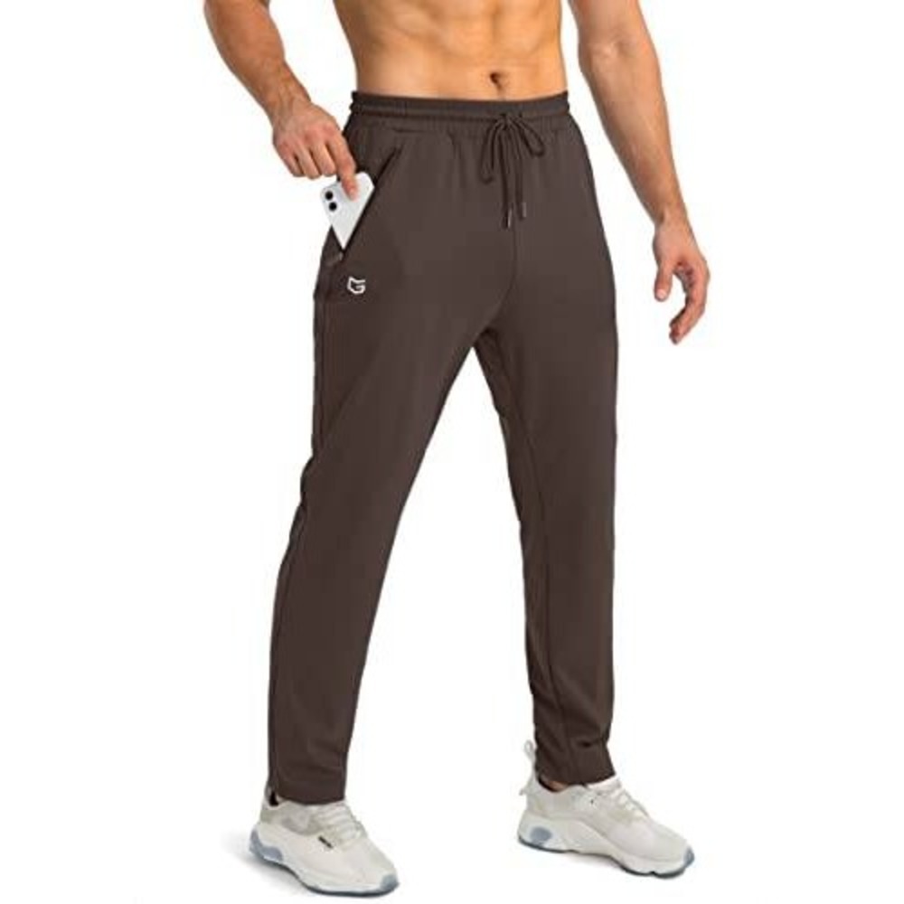 G Gradual Mens Tapered Joggers Brown Athletic Sweatpants Zipper Pockets Size S